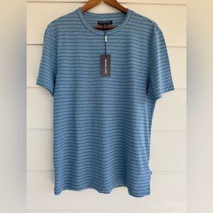 Michael Kors Mens Striped T-Shirt Linen Cotton Steel Blue Short Sleeve Size M